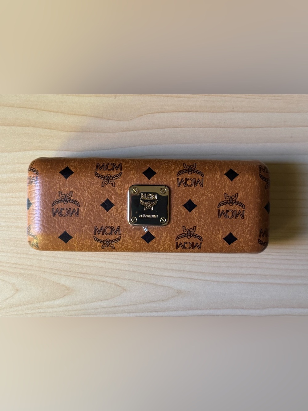 MCM Visetos Monogram Hard Eyewear Case Cognac Brown